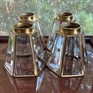 Set of 4 Faceted Glass & Brass Lamp Shades – 2” Fitter, 6-Panel Design